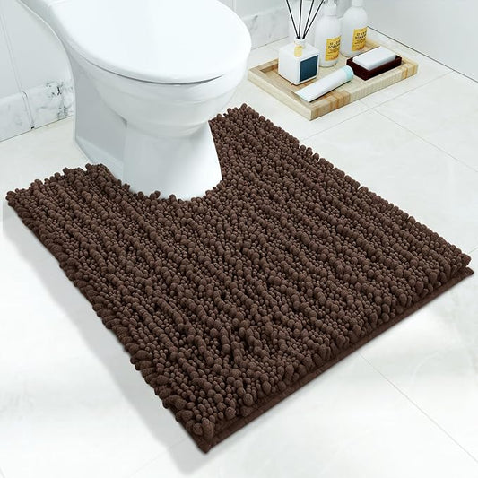 Yimobra Toilet Rug U Shaped Washable 24x20 Inch - Ultra Soft Absorbent Chenille Bath Rugs for Toilet, Quick Dry & Machine Washable, Non Slip Contour Bathroom Mat, Brown