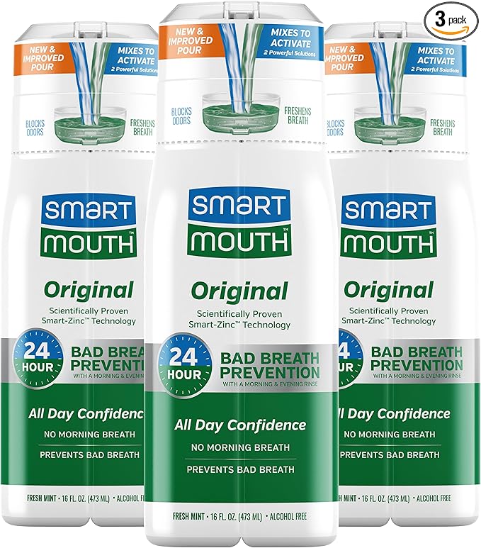 SmartMouth Original Activated Mouthwash - Adult Mouthwash for Fresh Breath - Oral Rinse for 24-Hour Bad Breath Relief with Twice Daily Use - Fresh Mint Flavor, 16 fl oz (3 Pack)