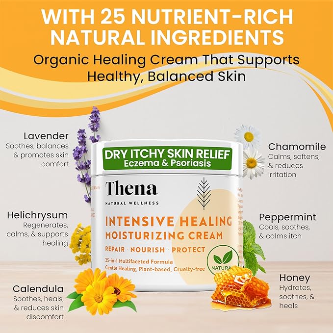 25-in-1 Healing Moisturizing Cream Dry Irritated Itchy Skin Relief - Soothes Nourishes Body Scalp Hands, Natural Moisturizer for Eczema Psoriasis Dermatitis, Adults & Kids