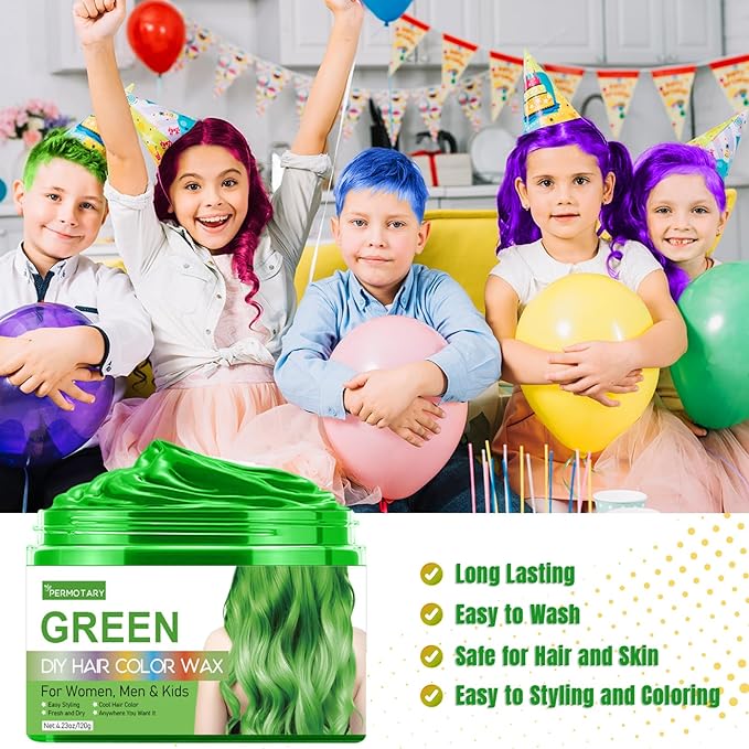 Permotary 6 Colors Temporary Hair Color Wax Styling Cream Mud, Temporary Hair Dye Wax Great for Party, Cosplay, Halloween,Fancy Dress, In Total Capcity 25.38 OZ (6 Colors)