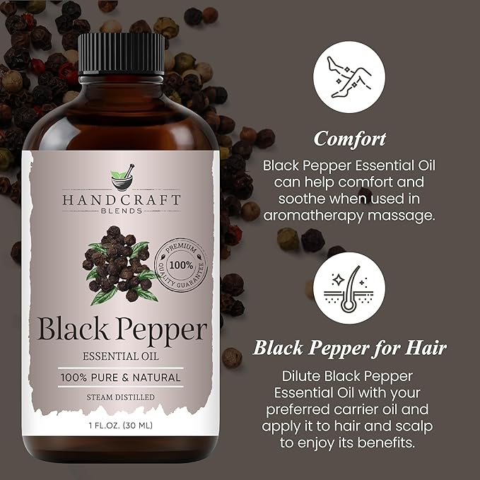 Handcraft Blends Black Pepper Essential Oil – 1 Fl Oz – 100% Pure and Natural – Premium Grade Essential Oil for Diffuser and Aromatherapy, Skin, Massage, Candle and Soap Making Fragrance