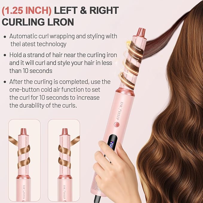 6 in 1 Air Styler Set & Hair Dryer Brush, 110,000 RPM High-Speed Negative Ionic Hair Dryer Fast Drying, Multi Professional Hot air Styler for Curling Volumizing Straightening Styling(Pink)