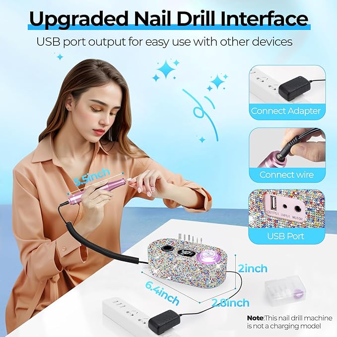 Electric Nail Drill Professional: Shiny 40000RPM Electric Nail File Kit E File Nail Drill Machine with LCD Display for Acrylic Gel, Manicure Pedicure Polishing Grinder for Salon Home, Diamond