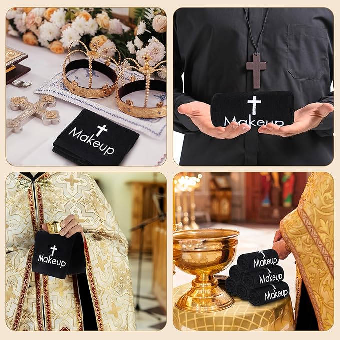 Shimeyao 13x13 Inch Black Makeup Towels Reusable Makeup Washcloths for Face Facial Remover Washcloths Absorbent Cotton Towel for Women Skin Care (6 Pcs,Cross Pattern)