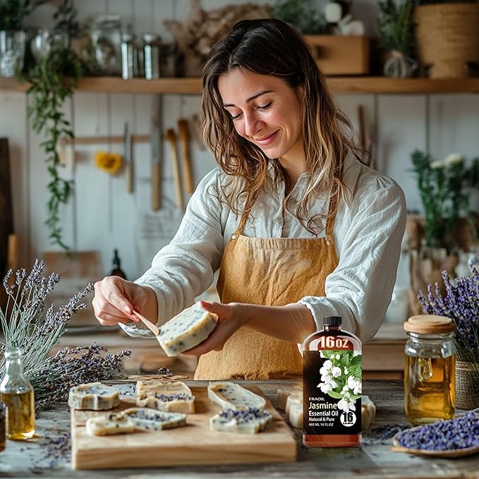 Jasmine Essential Oil, Jasmine Oil 16 Fl Oz 480 ML for Diffuser Humidifier Yoga Cleaning DIY Candle Soap Making Perfume Gift for Women Essential Oils