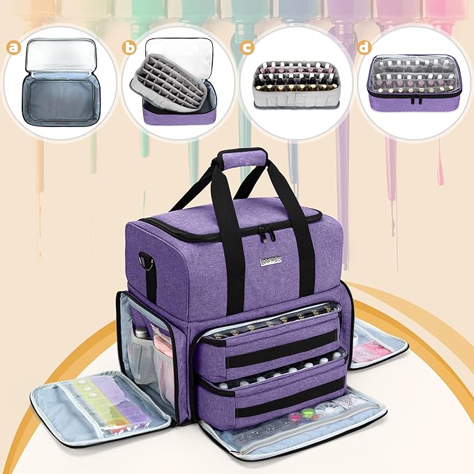 BAFASO Nail Polish Organizer Holds 80 Bottles (15ml - 0.5 fl.oz) and a UV Nail Lamp, Nail Polish Case with 2 Removable Pouches and Manicure Tools Storage Sections (Patented), Purple