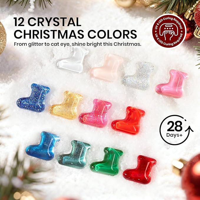 Beetles 67Pcs Gel Nail Kit Crystal Christmas Gifts for Women Teen Girls - 12 Colors Cat Eye Red Glitter Gel Polish Kit with U V Light & Nails Stand Acrylic Holder Display Nails Stuff Manicure Set