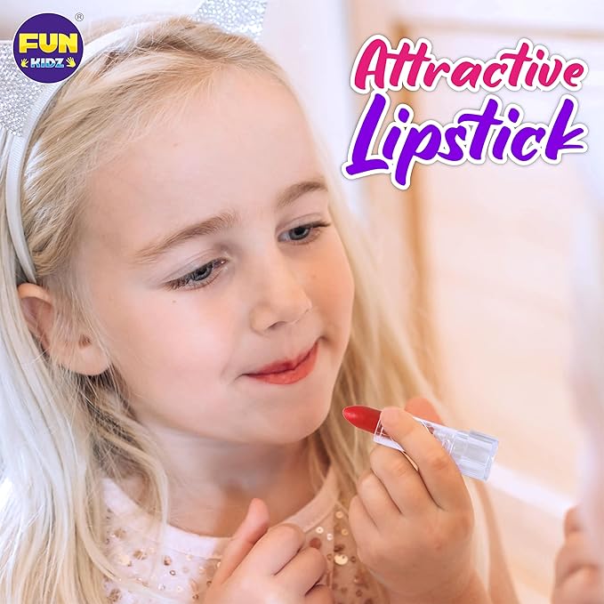 Makeup Kit for Kids, FunKidz Washable Play Pretend 60 PCS Cosmetic Toys Make Up Box Gift for Little Girls Ages 6-12