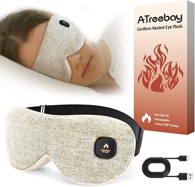 Cordless Heated Eye Mask for Dry Eyes, Eye Mask for Dry Eyes, Washable Eye Heating Pad, Electric Warm Eye Compress, Gifts for Women Men (Warm Yellow)