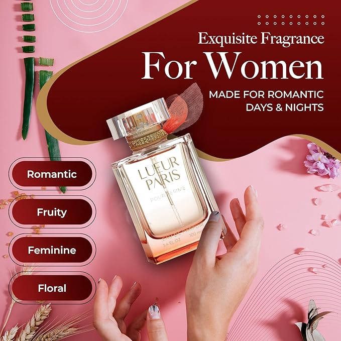 Lueur Paris Pour Femme Womens Perfume - INSPIRED by A WORLD RENOWED WOMEN'S PERFUME - Fruity, Floral, Patchouli, Sweet, Citrus, White Musk - 3.4 fl oz / 100 ml