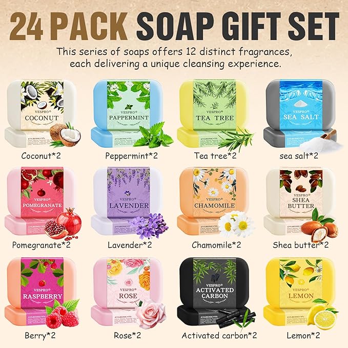 24 Pack Natural Bar Soap Gifts with Olive Extract, Bulk Gifts for Christmas Gifts, Thank You Gifts for Women, Bridal Wedding Favors for Guests, Stocking Stuffers for Teen Girls, Travel Size Soap Bar