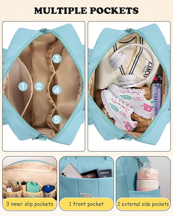 7 Year Old Girl Birthday Gifts-Duffle Bag, Weekender Bags for Girl，Initial Overnight Bag with Wet Pocket，Gifts for Teen Girls Dance Bags Personalized Gymnastics bag with Makeup Pouch