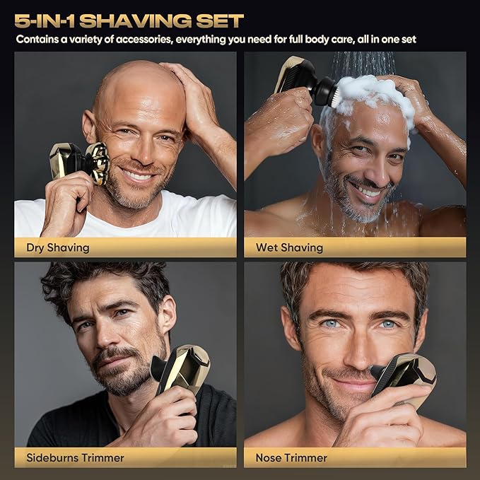 Head Shavers for Bald Men, Electric Razor with 7D Magnetic Shaver Heads, Wet Dry Waterproof Bald Head Trimmer Kit for Women & Men, Nose Ear Hair Trimmer, USB Rechargeable Clippers, Bright Black