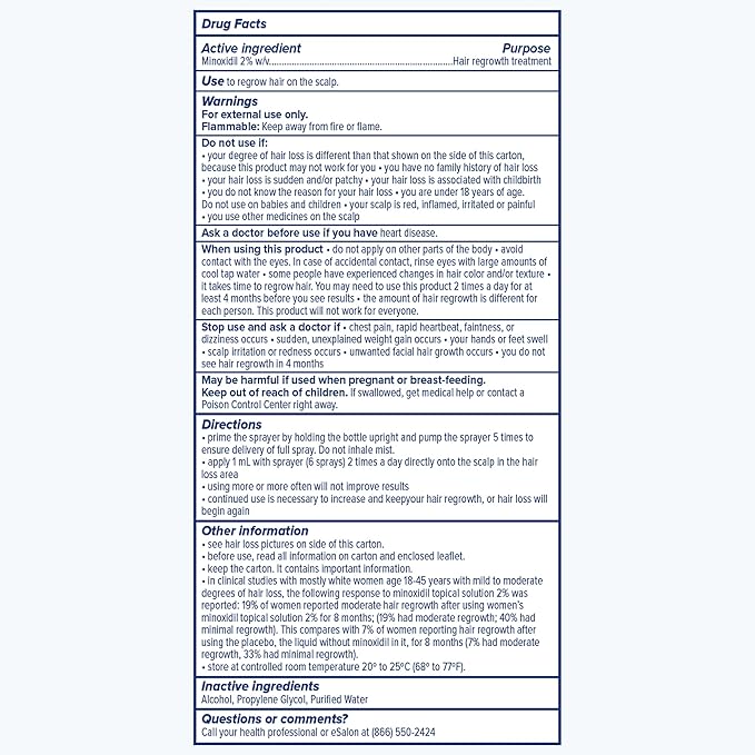 eSalon Hair Regrowth Treatment, 2% Minoxidil Topical Solution, 2.7 fl oz, One Month Supply, for Women
