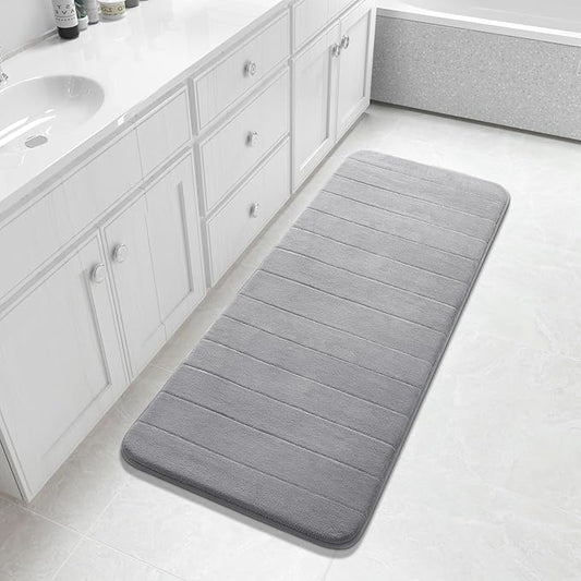 Yimobra Bathroom Runner 55"x24", Non Slip Memory Foam Bath Mat, Super Soft Water Absorbent Hallway Carpet, Machine Washable Rug for Vanity Tub Shower, Gray