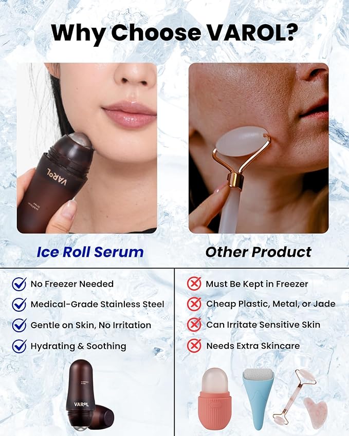Ice Roll Serum for Face, Puffy Eyes, Under Eye Bags - Bakuchiol & Collagen for Wrinkles, Anti Aging, Ice Roller for Puffiness, Redness, Dark Circles - Korean Skin Care & Gua Sha, 1.69 Fl Oz