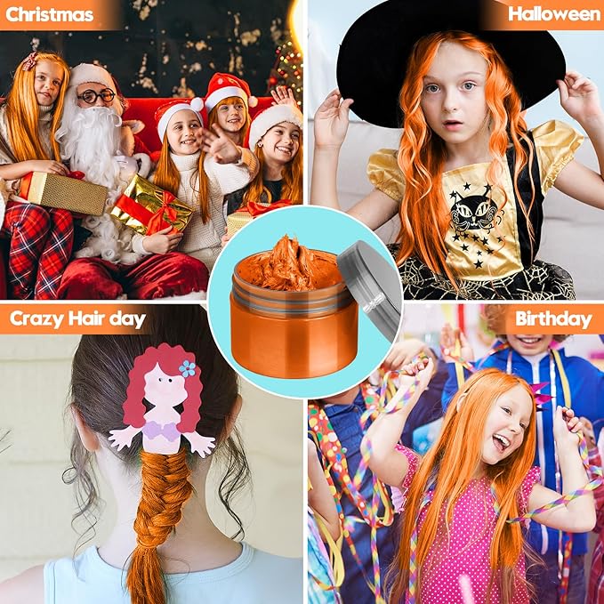 Orange Hair Color Wax - Temporary & Washable Hair Styling Mud Gel for Men, Women, Kids,For Halloween, Cosplay, Party, Crazy Hair Day & Children's Day