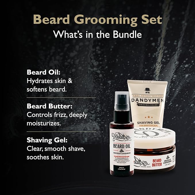 Beard Grooming Set – Beard Oil, Beard Butter & Shaving Gel – Hydrate, Soften & Style (3-pack, Obsidian Cardamom)