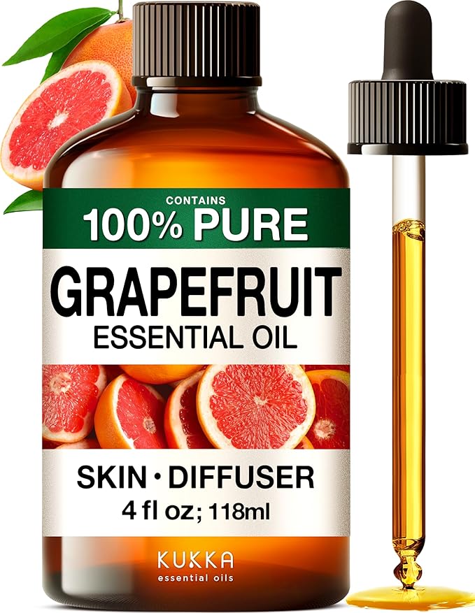KUKKA Grapefruit Essential Oils - 4 Fl Oz - for Hair, Skin, Diffuser, Aromatherapy & DIY Soap Making Scent