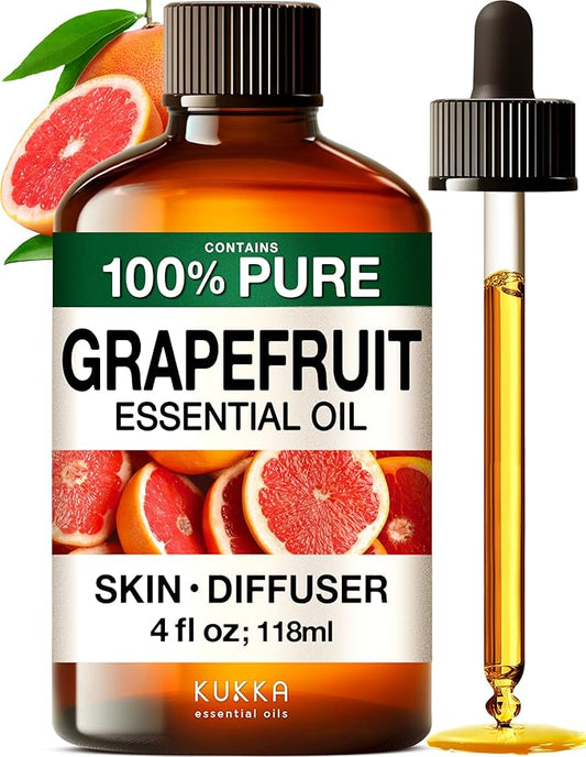 KUKKA Grapefruit Essential Oils - 4 Fl Oz - for Hair, Skin, Diffuser, Aromatherapy & DIY Soap Making Scent