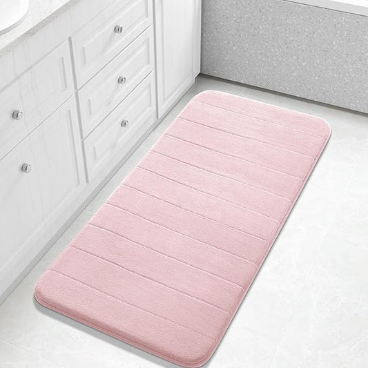 Yimobra Long Bath Mat 44"x24", Super Soft Quick Dry Memory Foam Bathroom Rug, Water Absorbent, Non Slip Backing Machine Washable for Tub Shower, Thick Comfort Support, Pink