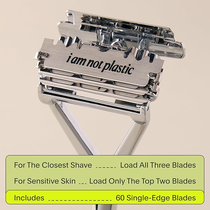 Leaf Shave | Leaf Razor Set, All-Metal Safety Razor with Pivoting Head & Adjustable Blade Loading, Includes Matching Stand, 50 Single-Edge Refills, and Recycling Bank for Used Blades - Rose Gold