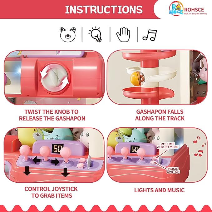 Claw Machine for Kids, Mini Vending Machine Toys for Girls, Arcade Game Toy for Ages 8-13, Electronic Claw Game Machine for Party with Lights Sound, Birthday Gifts for Ages 4+