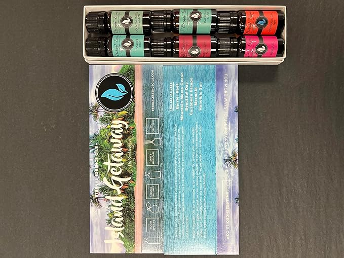 Eternal Essence Oils Island Getaway Set of 6 Premium Fragrance Oils - Includes Barrier Reef, Mountain Meets The Ocean, Beautiful Day, Caribbean Escape, Mermaid, and Honolulu Sun Hype - 10ML