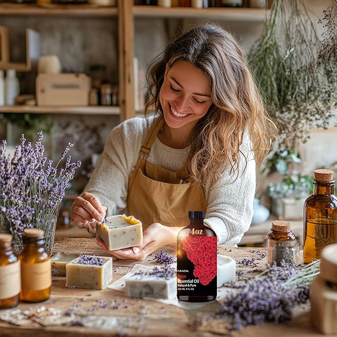 Rose Essential Oil, Rose Oil 4 Fl Oz 120ML for Diffuser Humidifier Yoga Cleaning DIY Candle Soap Making Perfume Gift for Women Essential Oils