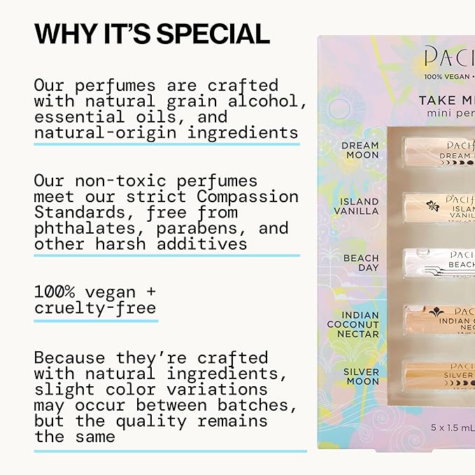 Pacifica Beauty, Take Me There Spray Perfume Trial Set, 5 Scents, Fragrance Sampler Gift Set, Natural & Essential Oils, Clean, Vegan & Cruelty Free