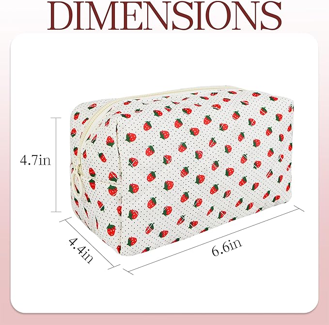 Quilted Makeup Pouch,Cotton Puffy Makeup Bag, Coquette Cosmetic Bag for Women and Girls, Aesthetic Organizer Bag, Cute Flower Travel Toiletry Bag