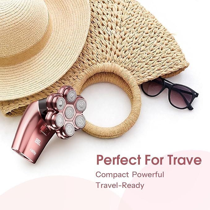 Electric Razors for Women Legs: 5-in-1 Rechargeable Body Shaver, 7D Wet & Dry Bikini Trimmer, IPX7 Waterproof Lady Hair Remover for Face Underarms Pubic, Rose Pink