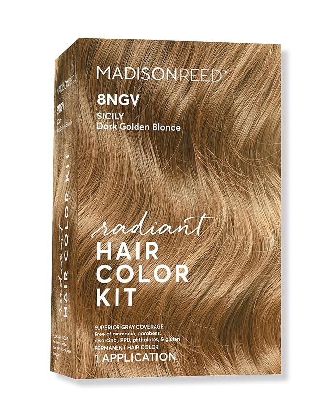 Madison Reed Radiant Hair Color Kit | 8NGV Dark Golden Blonde with Champagne Tones (Sicily) for 100% Gray Hair Coverage | Dimensional Permanent Hair Dye | PPD-Free & Ammonia-Free | 1 Pack