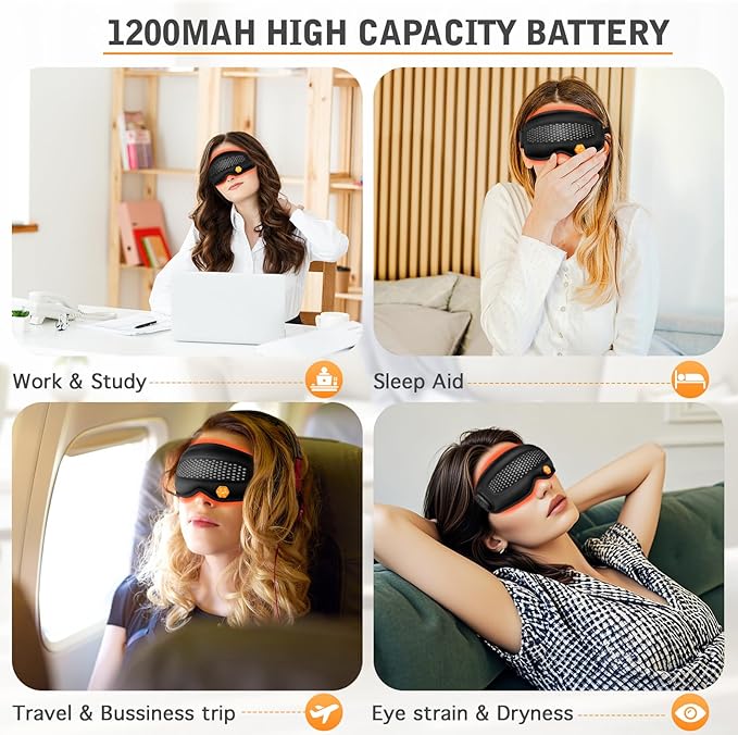 Cordless Heated Eye Mask - Removable Scent Pads, 1200mAh Rechargeable Heated Eye Masks for Dry Eyes,Cordless Eye Heating Pad for Stye Eye Treatment, Warm Compress for Eyes, Gifts for Men Women