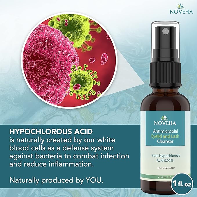 NOVEHA Eyelid Cleanser | Stye Eye Treatment | Eye Lid Cleaning | Dry Relief | Fast Acting Soothing Cleansing Formula | Pure and Gentle Lash Hypochlorous Acid Eyelid Spray (1oz - 1 Pack)