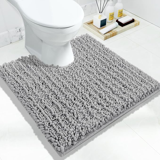 Yimobra Toilet Rug U Shaped Washable 24x20 Inch - Ultra Soft Absorbent Chenille Bath Rugs for Toilet, Quick Dry & Machine Washable, Non Slip Contour Bathroom Mat, Gray