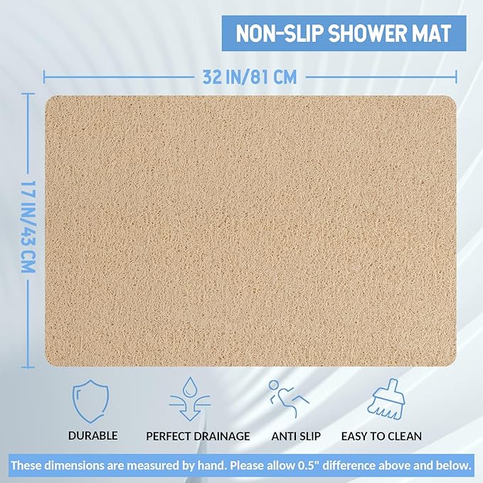 Non Slip Bathtub Mat, Anti Slip Shower Mat, Quick Drying Bath Tub Mats, Foot Scrubber Mat, Anti Slip Mat for Tub, Floor, Bathroom, Home, Kitchen, Hotel (Beige 32"x17")