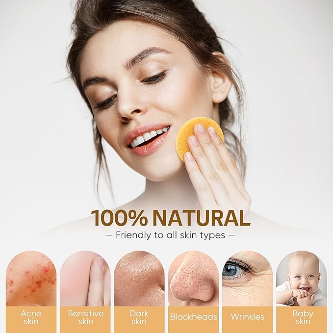 GAINWELL 50-Count Compressed Facial Sponges with Storage Container, for Facial Cleansing, Reusable Makeup Remover, Portable, Suitable for Travel, Yellow