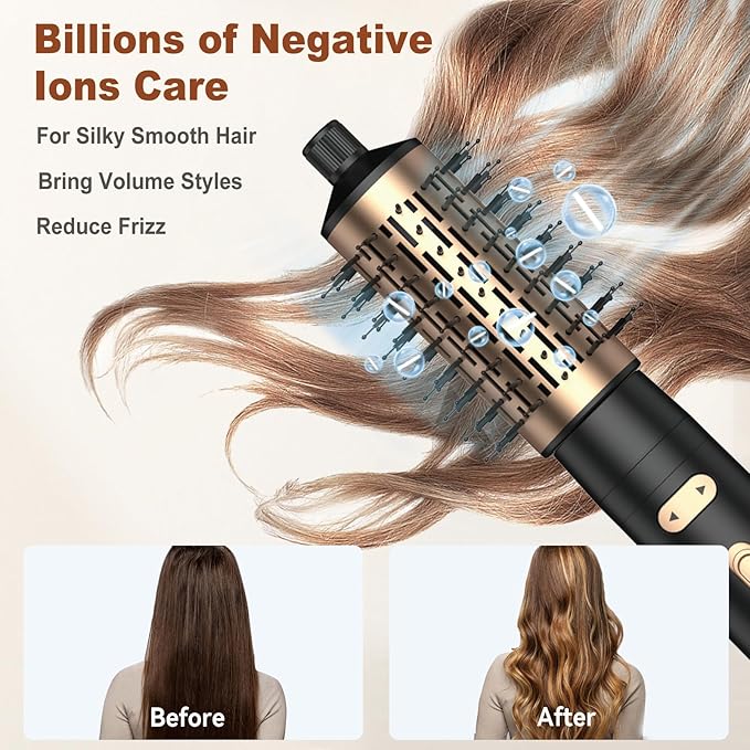 3 in 1 Rotating Hair Dryer Brush Spinning with Detachable Brush(2" & 1.5"),Negative Ionic Brush Blow Dryer 100-120V,3 Heats and 2 Speeds Rotating Hot Air Brush for Curling,Straight,Drying