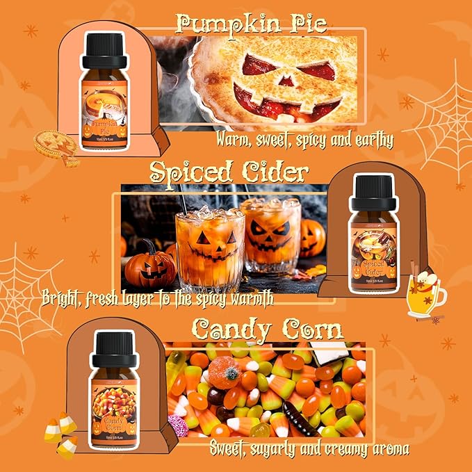 ARVIDSSON Halloween Fragrance Oils Set, Fall Essential Oils for Diffuser - Pumpkin Pie, Spiced Cider, Caramel Apple, Candy Corn, Snickerdoodle, Spooky Spices, Autumn Scented Oil Gift for Women