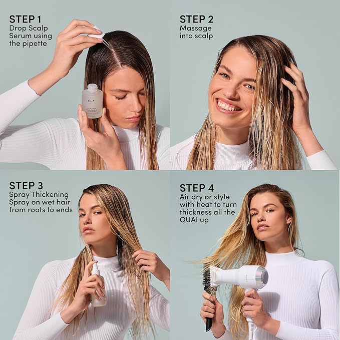 OUAI Hair Thickening Spray - Thickening & Volumizing Spray for Instantly Thicker, Fuller-Looking Hair - Protects, Strengthens & Repairs with Amaranth Peptide & Amino Acids (6 Fl Oz)