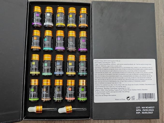 MAYJAM 20x5ML Essential Oil Gift Set, Pure Essential Oils for Diffusers for Home, Long Lasting Scented Oil for Soap Candle Making