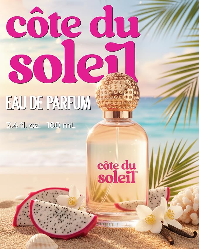 PB ParfumsBelcam Côte du Soleil Eau de Parfum for Women – Tropical Fruity Floral Scent with Dragon fruit, Jasmine & Vanilla – Long-Lasting Women’s Fragrance, Everyday Luxury Perfume, 3.4 fl oz