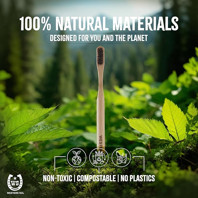 Western SOL Horse Bristle Bamboo Toothbrushes (4-Pack) – Luxury Toothbrush - Plastic-Free, Biodegradable, Eco-Friendly – No Chemicals