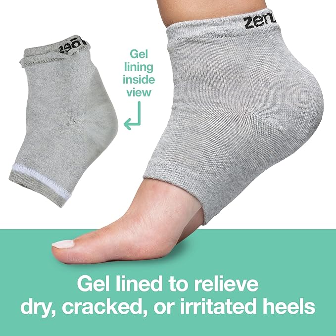 ZenToes Moisturizing Socks for Cracked Heel Treatment, Vitamin E, Olive Oil and Jojoba Oil Heel Socks, Stocking Stuffers for Women, Spa Self Care Gifts for Women (Cotton Gray, Regular)