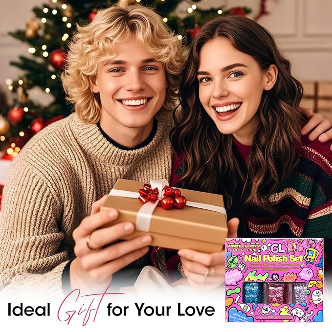 GELLEN Sparkle Nail Polish Set 3 Colors Pink Purple Blue Glitter Sequins Nail Polish Quick Dry Sparkle Fingernail Polish Non Gel Nail Lacquer Home Salon DIY Nail Art Manicure Gift