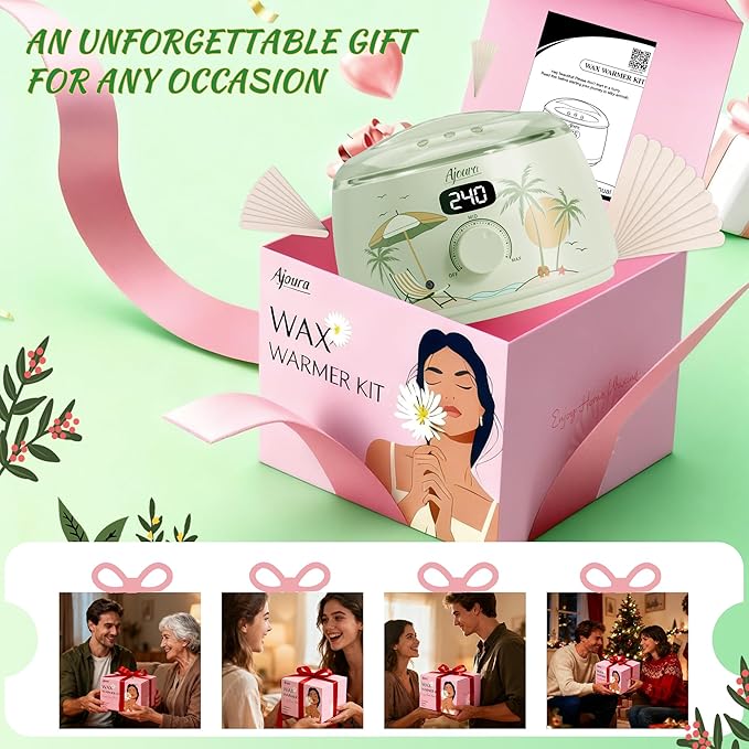 Ajoura Digital Wax Warmer Kit - 10-Min Quick Heat Hair Removal System with Precision Temp Control, Includes 30 Wax Sticks for Women Men, Home Salon Use(Light Green)