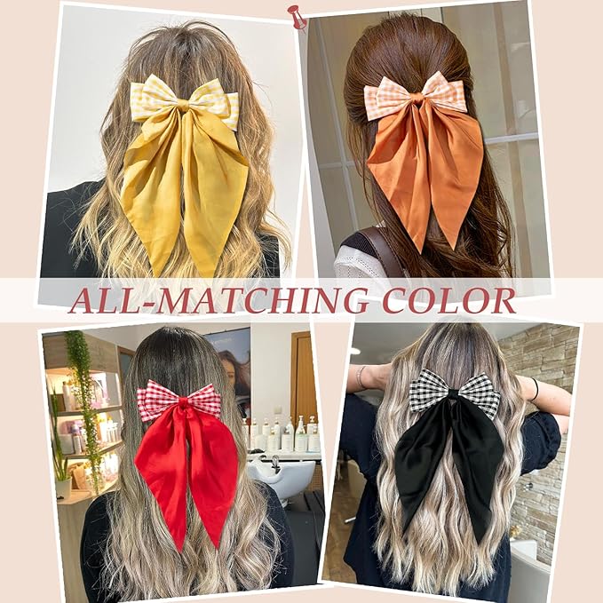 6 PCS Nonslip Claw Hair Bow Clips for Women - Big Bows for Thick & Thin Hair