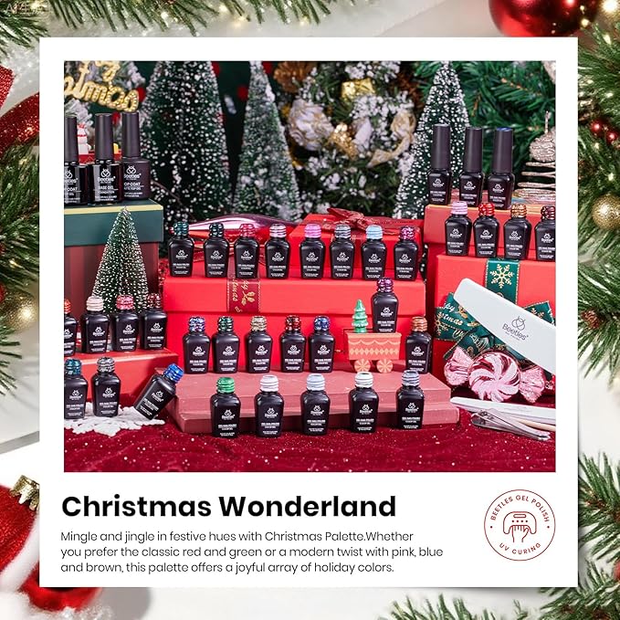 Beetles Christmas Gel Nail Polish Set – Christmas Spectrum Red Green Glitter Gel Polish, 36 Colors Soak Off UV LED Winter Long Lasting Nail Gel Kit for Manicure Gifts for Women