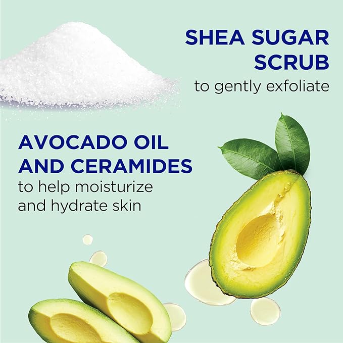 Dr Teal's Shea Sugar Scrub, with Ceramides & Avocado Essential Oil, 19 oz (Pack of 3)